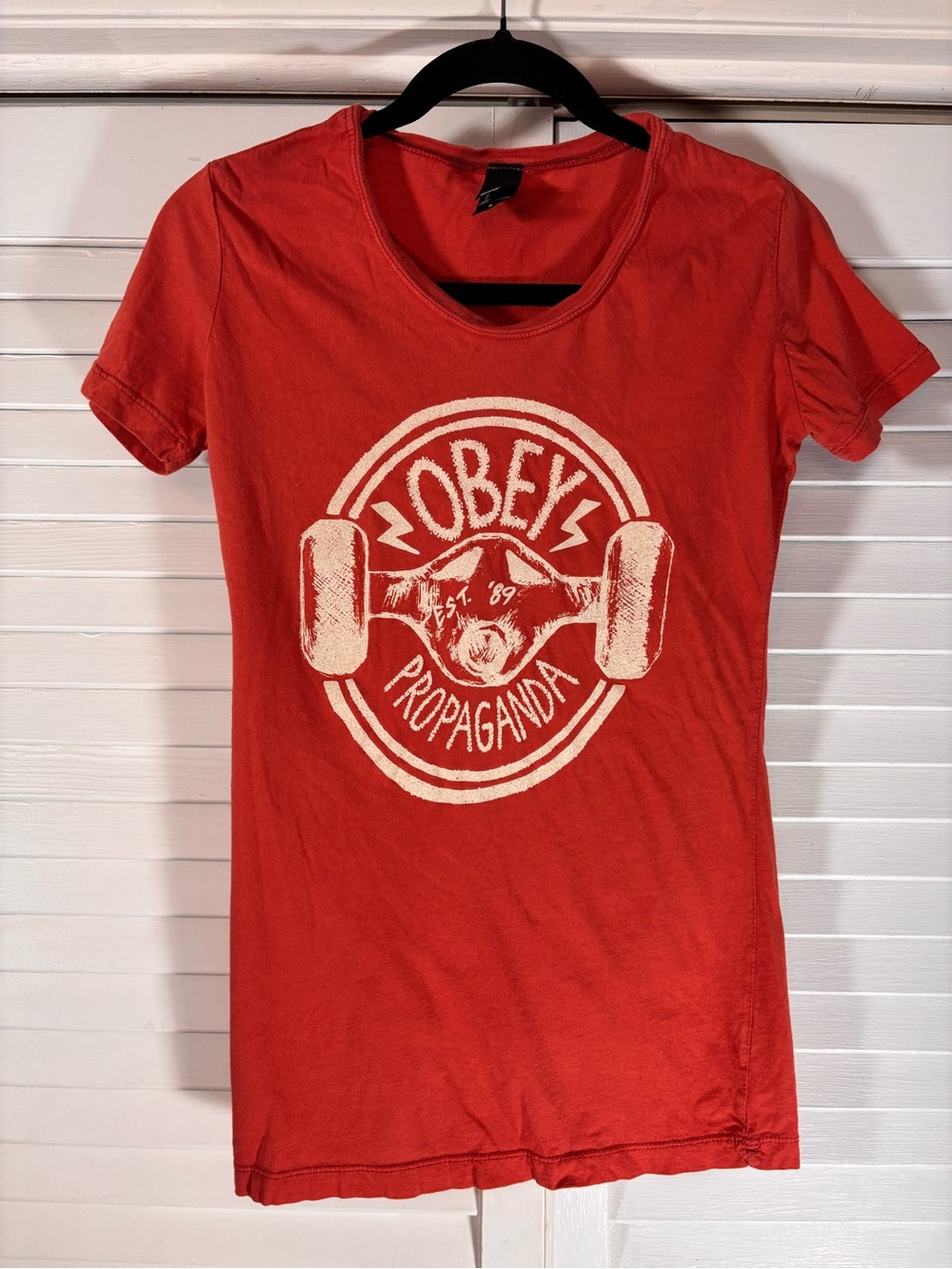 Obey Graphic T-Shirt Red Orange USA Cotton Streetwear Skater Y2K Small